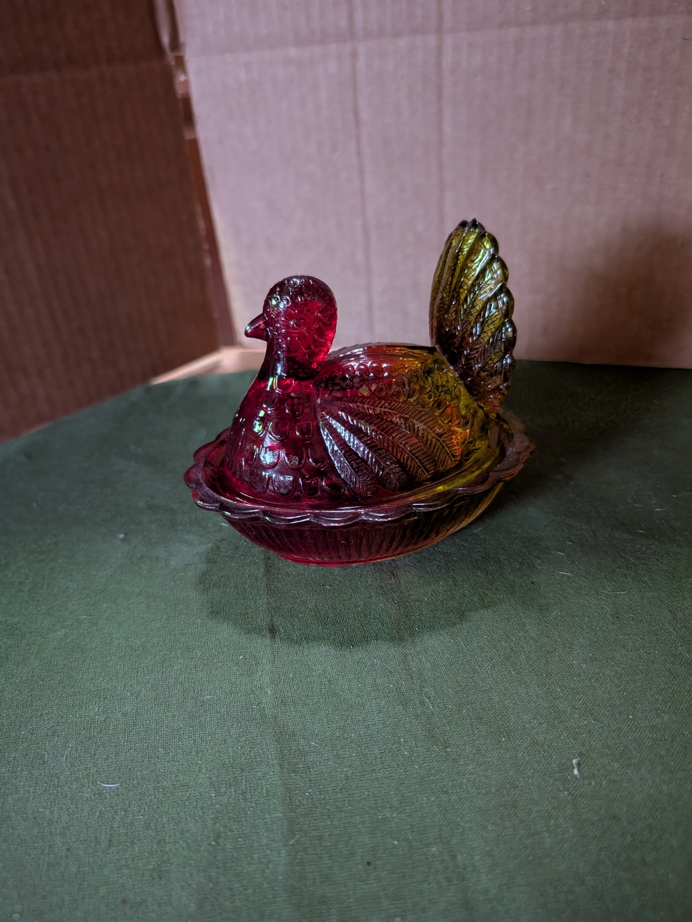 Decorative Ruby Amber Glass Hen Dish - Home Art Accent